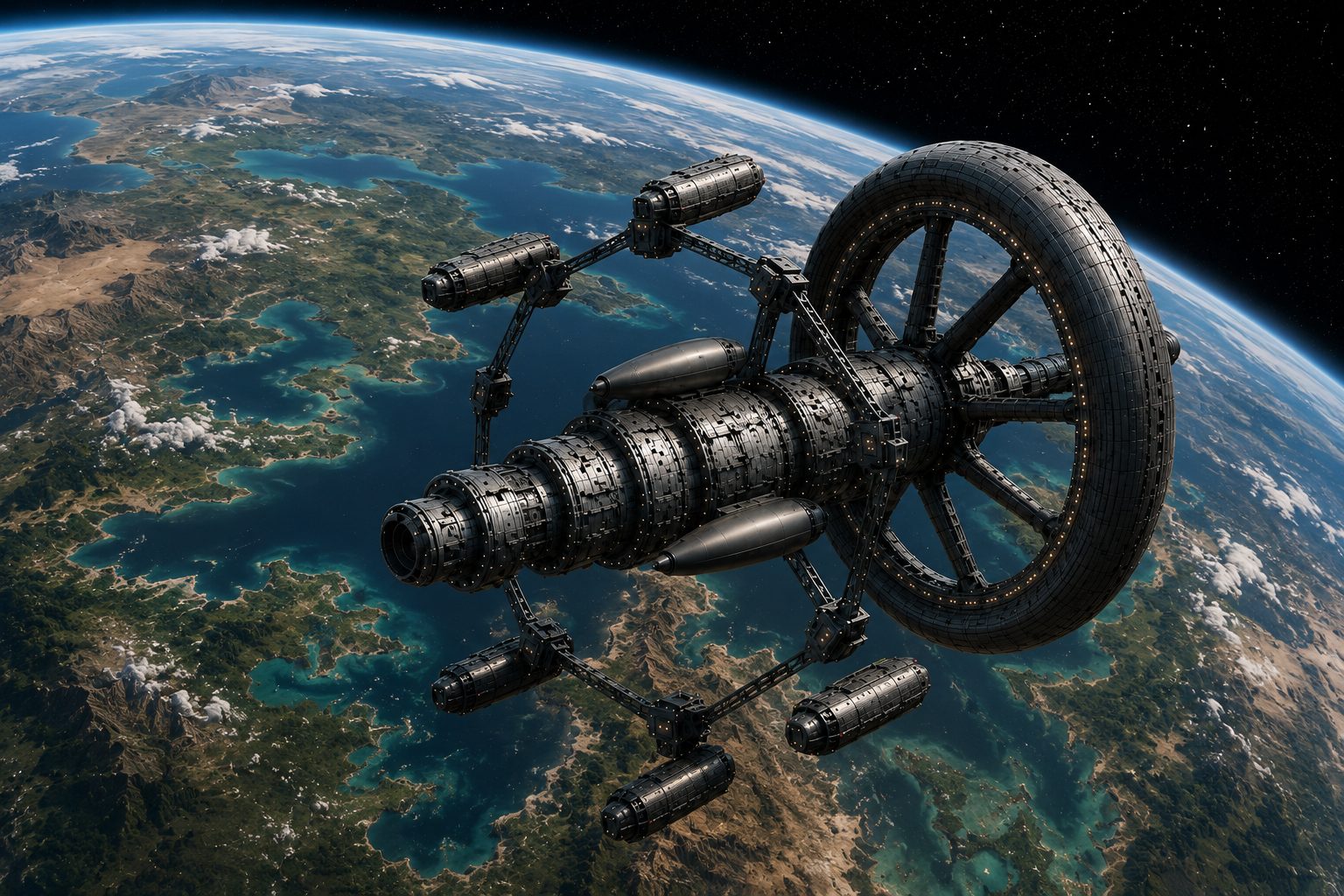 Middleton Space colony transport in orbit